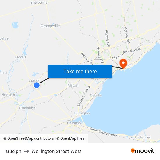 Guelph to Wellington Street West map