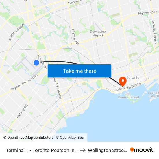 Terminal 1 - Toronto Pearson Int'L Airport to Wellington Street West map