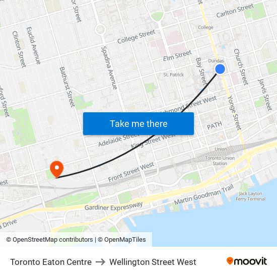 Toronto Eaton Centre to Wellington Street West map