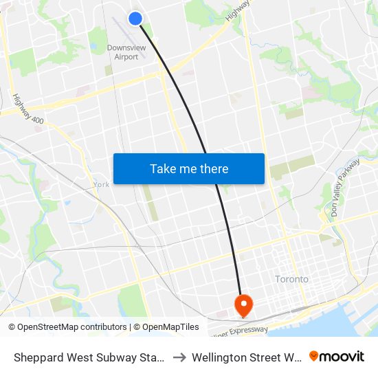 Sheppard West Subway Station to Wellington Street West map