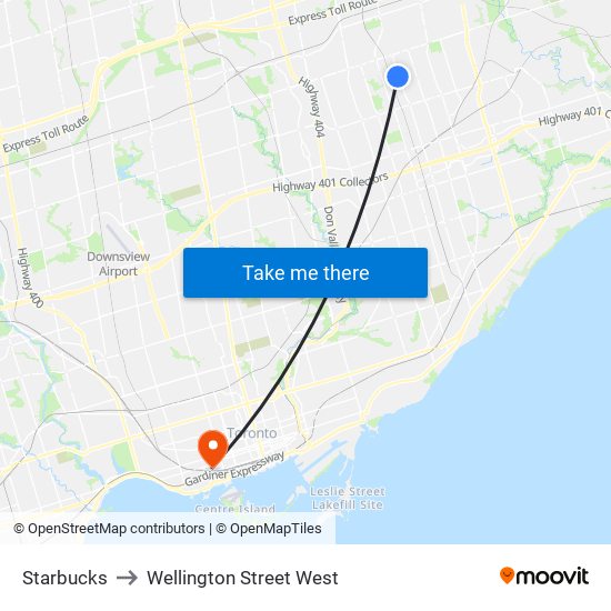 Starbucks to Wellington Street West map