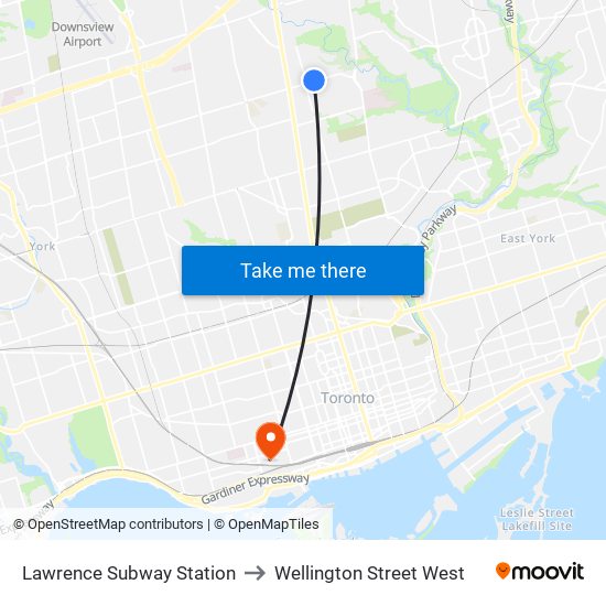 Lawrence Subway Station to Wellington Street West map