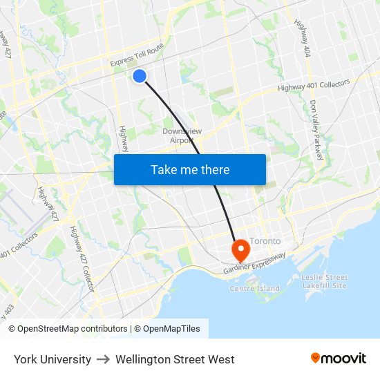 York University to Wellington Street West map