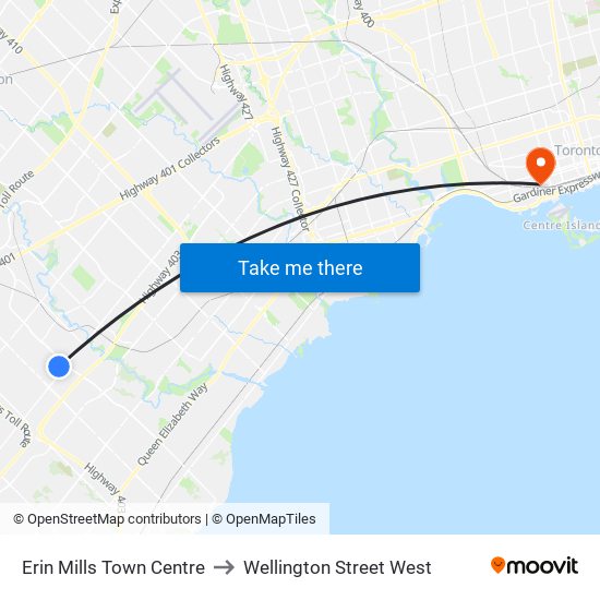 Erin Mills Town Centre to Wellington Street West map