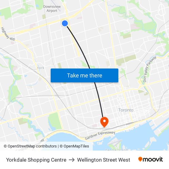 Yorkdale Shopping Centre to Wellington Street West map