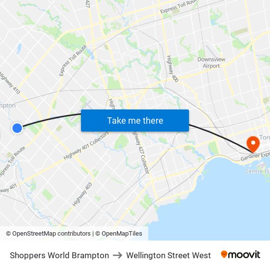 Shoppers World Brampton to Wellington Street West map