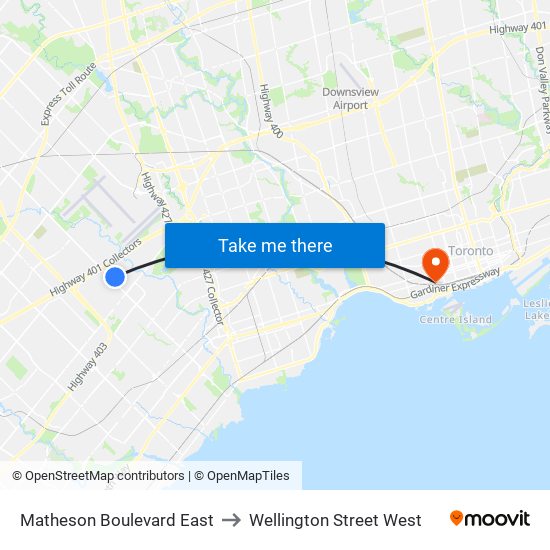 Matheson Boulevard East to Wellington Street West map