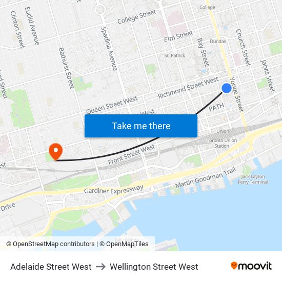 Adelaide Street West to Wellington Street West map