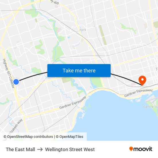 The East Mall to Wellington Street West map