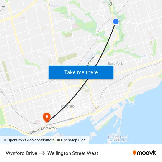 Wynford Drive to Wellington Street West map