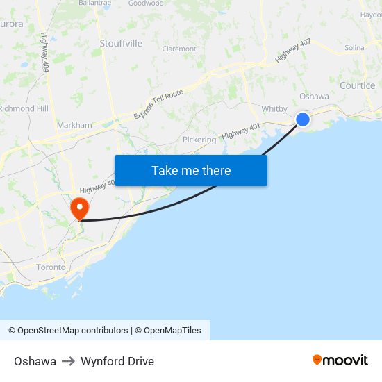 Oshawa to Wynford Drive map