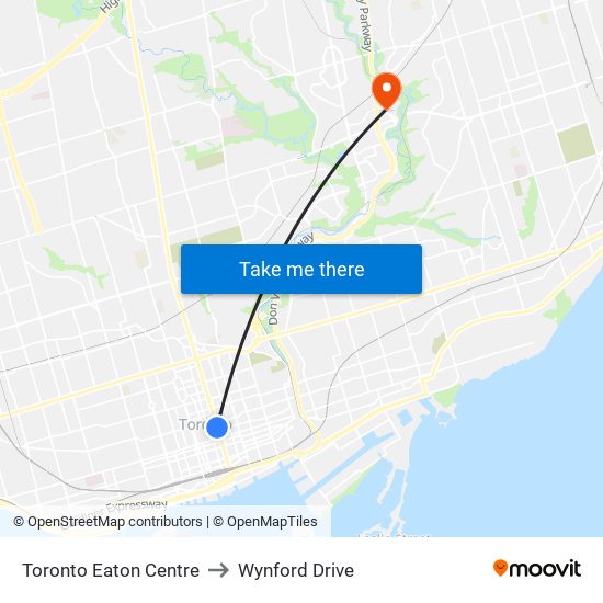 Toronto Eaton Centre to Wynford Drive map