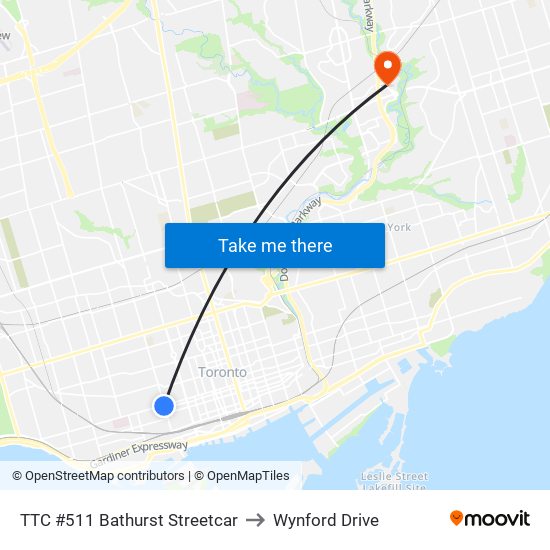 TTC #511 Bathurst Streetcar to Wynford Drive map