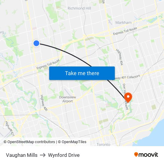 Vaughan Mills to Wynford Drive map