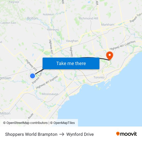 Shoppers World Brampton to Wynford Drive map