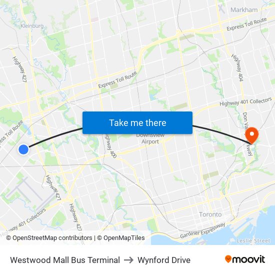 Westwood Mall Bus Terminal to Wynford Drive map