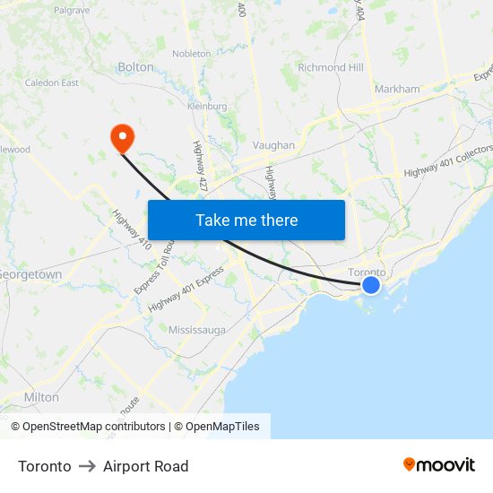 Toronto to Airport Road map