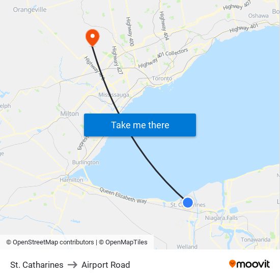 St. Catharines to Airport Road map