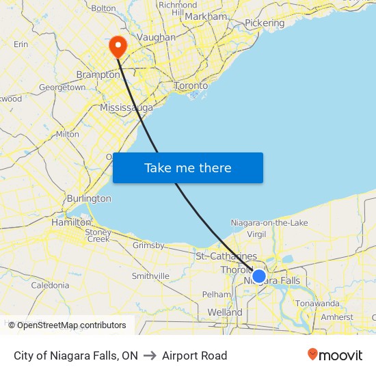 City of Niagara Falls, ON to Airport Road map