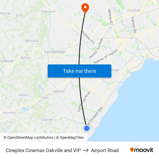 Cineplex Cinemas Oakville and VIP to Airport Road map