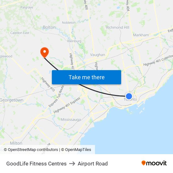 GoodLife Fitness Centres to Airport Road map