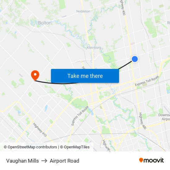 Vaughan Mills to Airport Road map