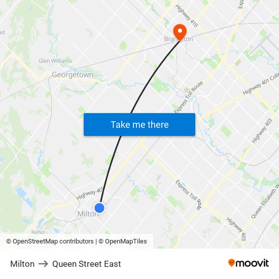 Milton to Queen Street East map