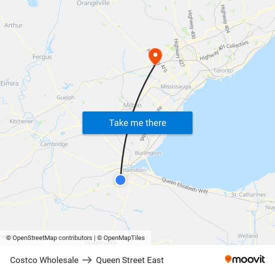 Costco Wholesale to Queen Street East map