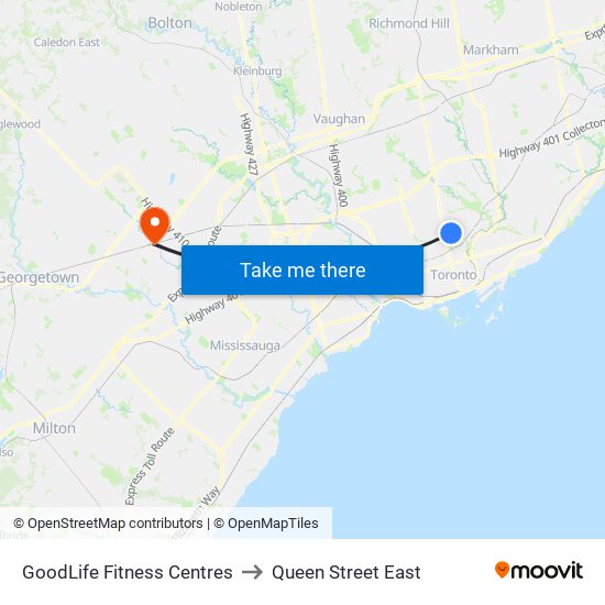 GoodLife Fitness Centres to Queen Street East map