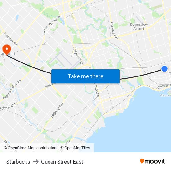 Starbucks to Queen Street East map