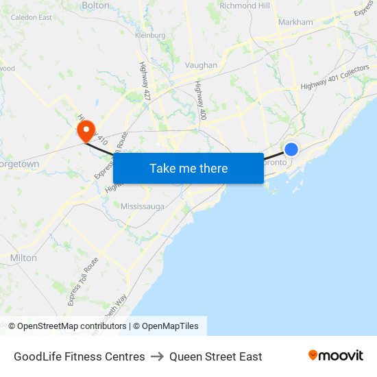 GoodLife Fitness Centres to Queen Street East map