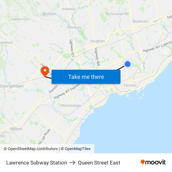 Lawrence Subway Station to Queen Street East map