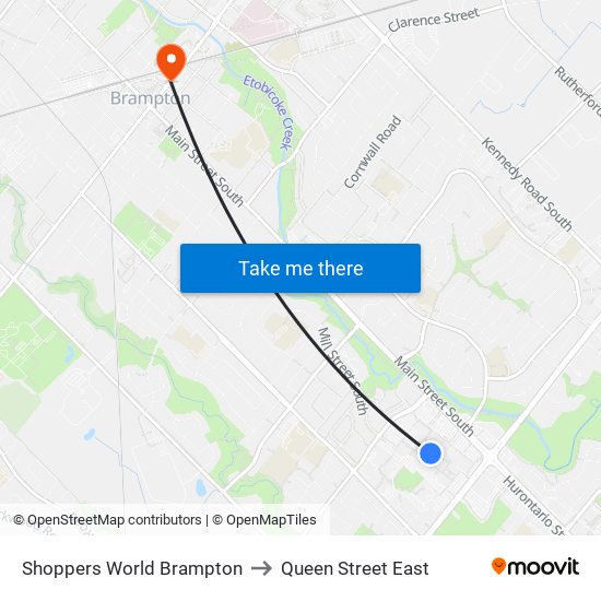 Shoppers World Brampton to Queen Street East map