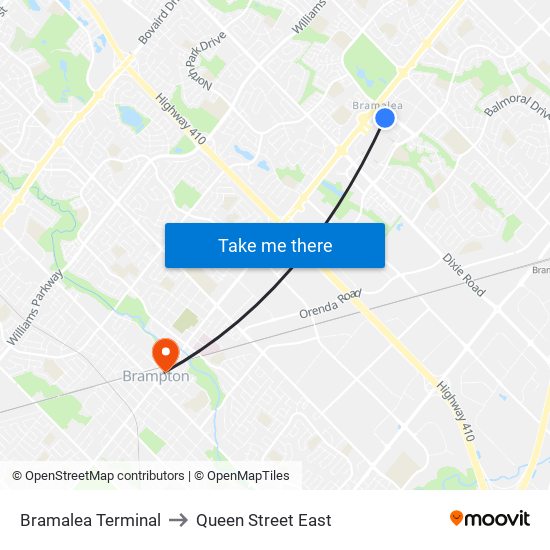 Bramalea Terminal to Queen Street East map