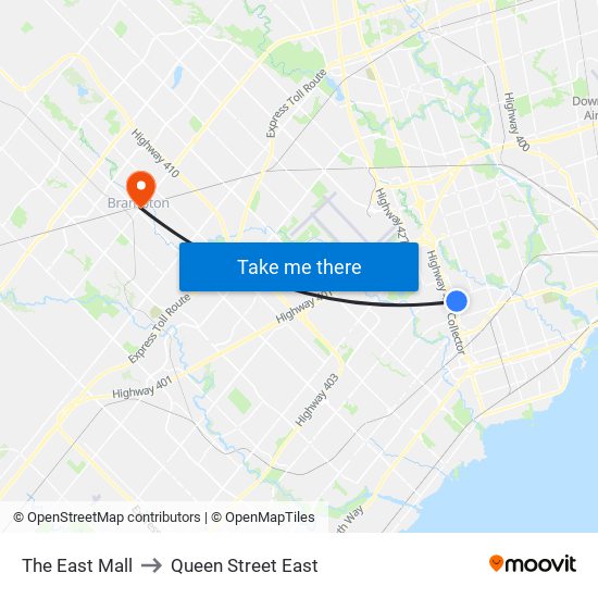 The East Mall to Queen Street East map