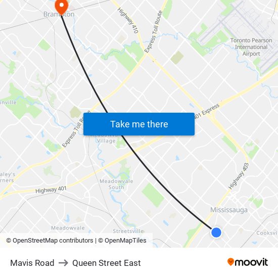 Mavis Road to Queen Street East map