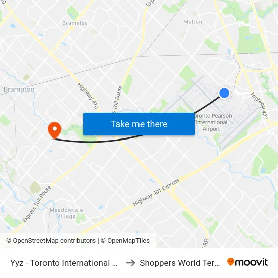 Yyz - Toronto International Airport to Shoppers World Terminal map