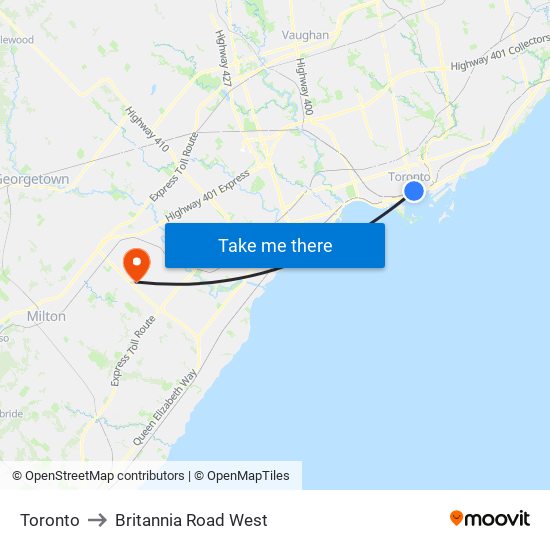 Toronto to Britannia Road West map