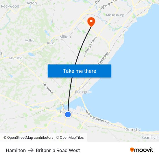 Hamilton to Britannia Road West map