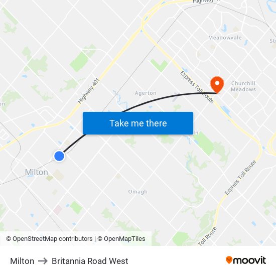 Milton to Britannia Road West map