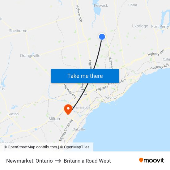 Newmarket, Ontario to Britannia Road West map