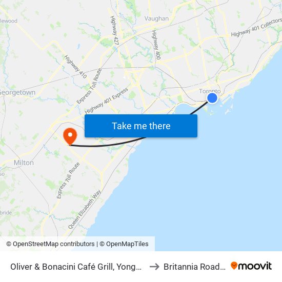 Oliver & Bonacini Café Grill, Yonge and Front to Britannia Road West map