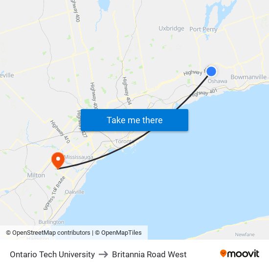 Ontario Tech University to Britannia Road West map