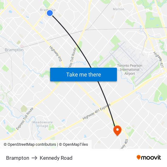 Brampton to Kennedy Road map