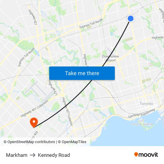 Markham to Kennedy Road map