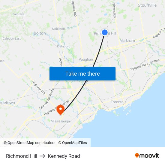 Richmond Hill to Kennedy Road map