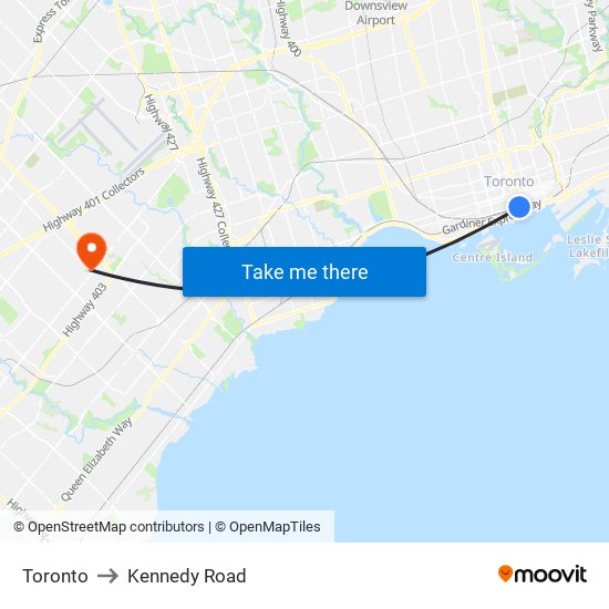 Toronto to Kennedy Road map