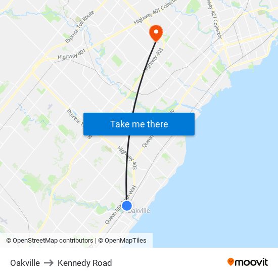 Oakville to Kennedy Road map