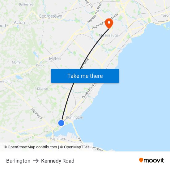 Burlington to Kennedy Road map