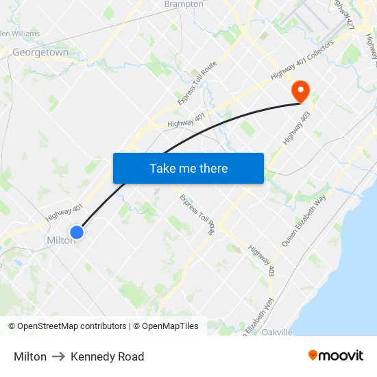 Milton to Kennedy Road map